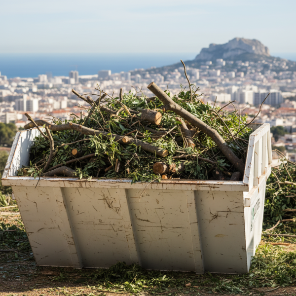 Louer votre benne à déchets verts de 7m3 pour les élagueurs à Marseille vers le Roucas-Blanc : recyclage complet de votre grand bois
